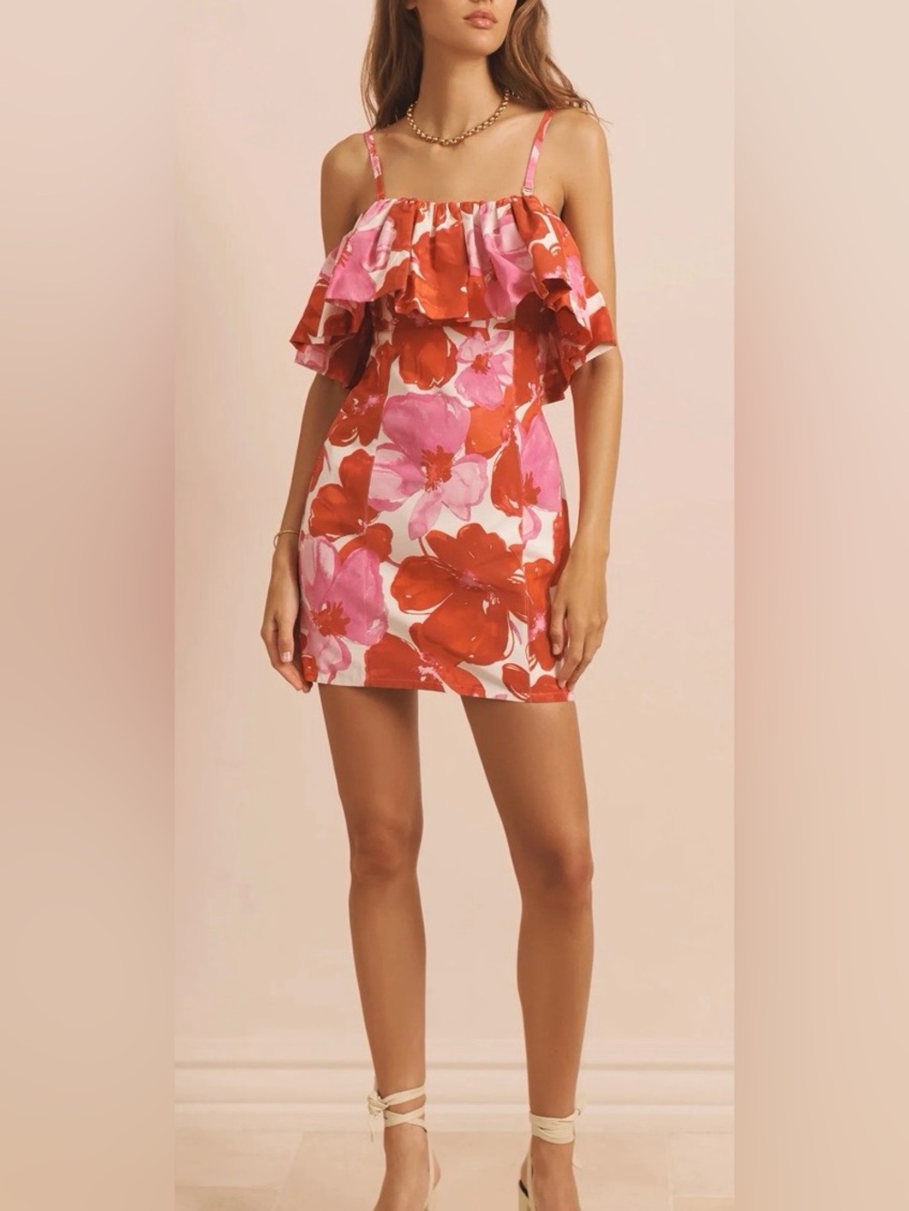 Evarae Stella Dress Ruffled Off-Shoulder Mini Dress- Size 6